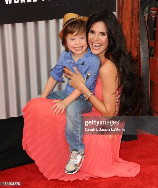 Joyce Giraud and son Leonardo Ohoven attend the premiere of "Planes: Fire & Rescue" at the El Capitan Theatre on July 15, 2014 in Hollywood,...