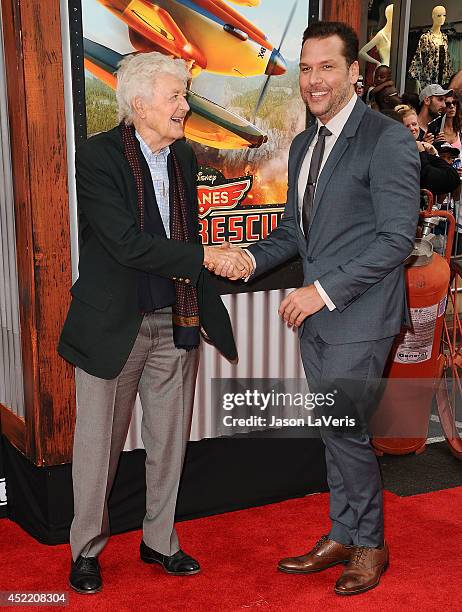 Actors Hal Holbrook and Dane Cook attend the premiere of "Planes: Fire & Rescue" at the El Capitan Theatre on July 15, 2014 in Hollywood, California.