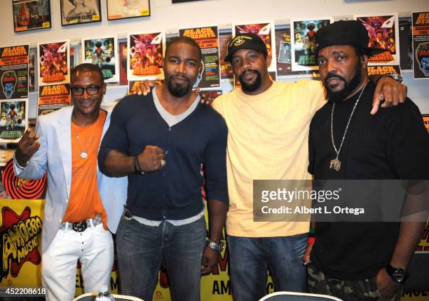 Actor Tommy Davidson, producer Byron Minns, producer Carl Jones and producer Michael Jai White attends the DVD Signing With "Black Dynamite" Cast At...