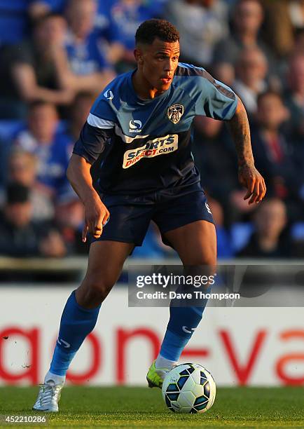 Jonson Clarke-Harris of Oldham Athletic during the pre season friendly at SportsDirect.com Park on July 15, 2014 in Oldham, England.