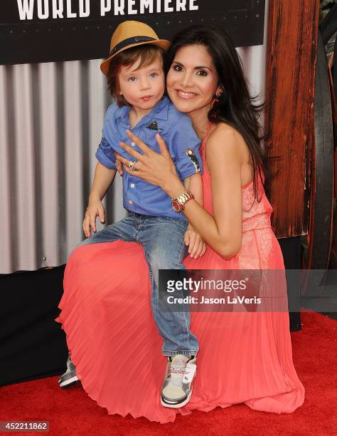 Joyce Giraud and son Leonardo Ohoven attend the premiere of "Planes: Fire & Rescue" at the El Capitan Theatre on July 15, 2014 in Hollywood,...