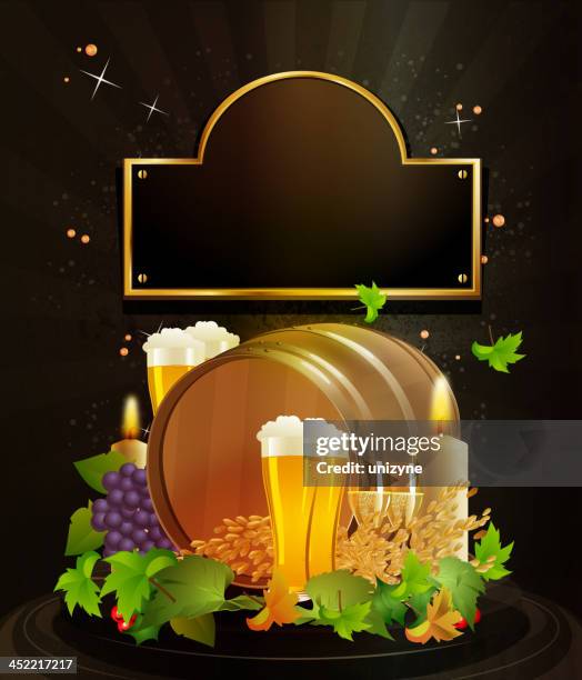 stockillustraties, clipart, cartoons en iconen met beer barrel with grunge background - beer transparent background