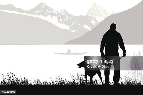 mountain walk - dog mountain stock illustrations