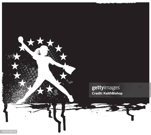 girls softball pitcher grunge style - all-star background - softball pitcher stock illustrations