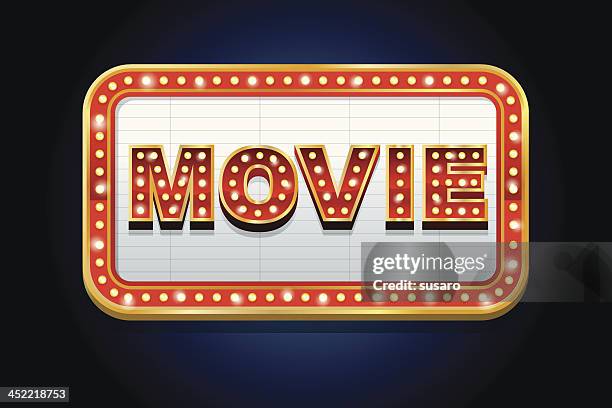 bildbanksillustrationer, clip art samt tecknat material och ikoner med illustrated lit up movie marquee - anslagstavla