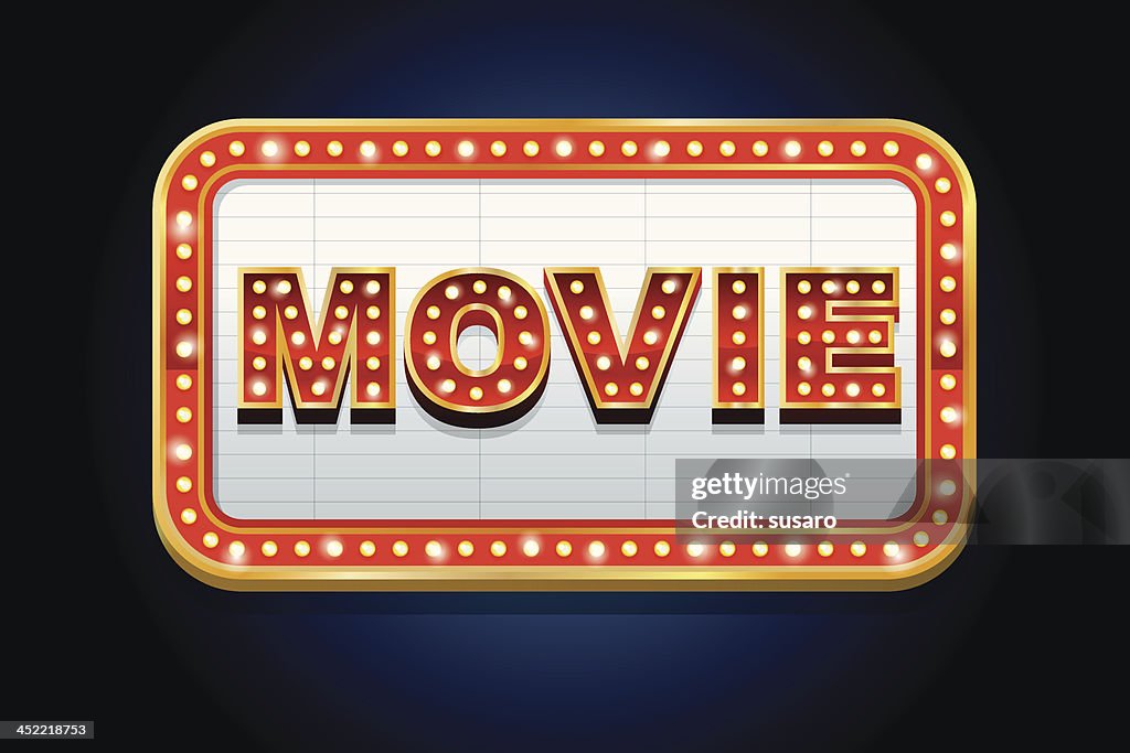 Illustrated lit up movie marquee