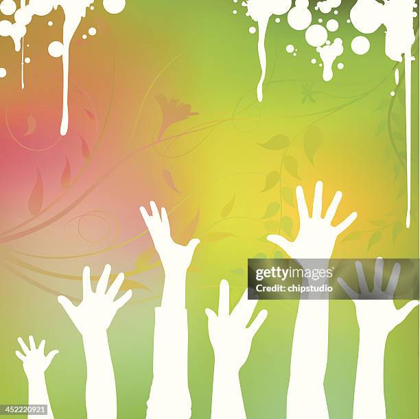 hands spring up - hand wave stock illustrations