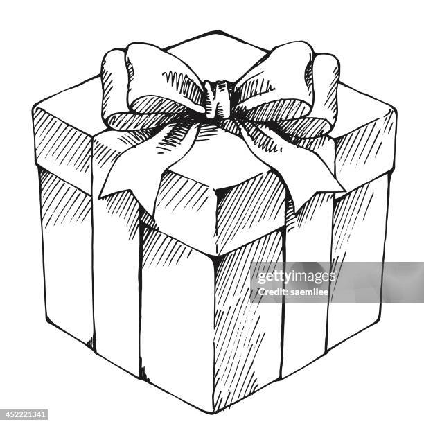 hand drawn gift box - sketch stock illustrations