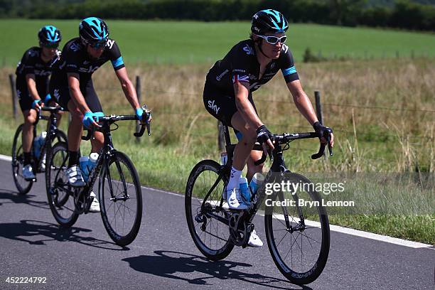 Geraint Thomas of Great Britain and Team SKY in action during the eleventh stage of the 2014 Tour de France, a 188km stage between Besancon and...