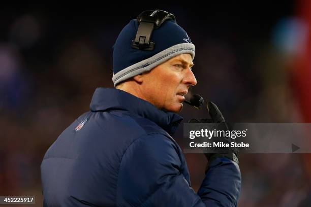 Head coach Jason Garrett of the Dallas Cowboys looks on during the game against the New York Giants at MetLife Stadium on November 24, 2013 in East...