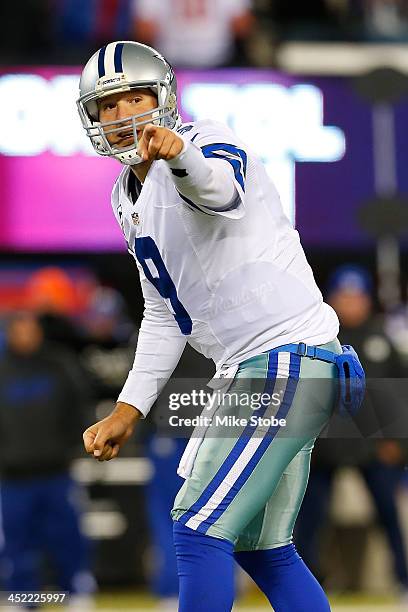 Tony Romo of the Dallas Cowboys in action against the New York Giants at MetLife Stadium on November 24, 2013 in East Rutherford, New Jersey. Cowboys...