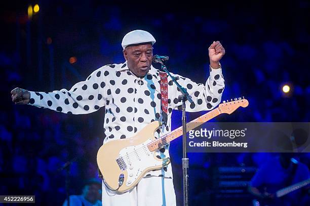 Musician Buddy Guy performs during a keynote session at the Microsoft Worldwide Partner Conference in Washington, D.C., U.S., on Wednesday, July 16,...