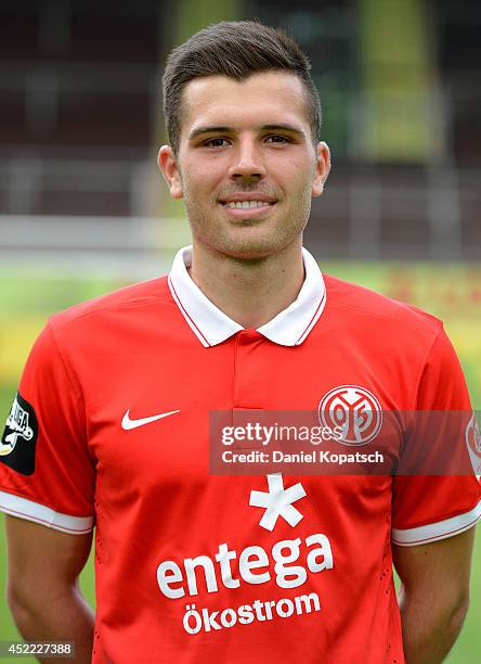 Sebastian Gaertner poses during the team presentation of 1. FSV Mainz 05 II at Bruchwegstadion on July 16, 2014 in Mainz, Germany.