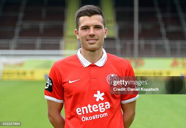 Sebastian Gaertner poses during the team presentation of 1. FSV Mainz 05 II at Bruchwegstadion on July 16, 2014 in Mainz, Germany.