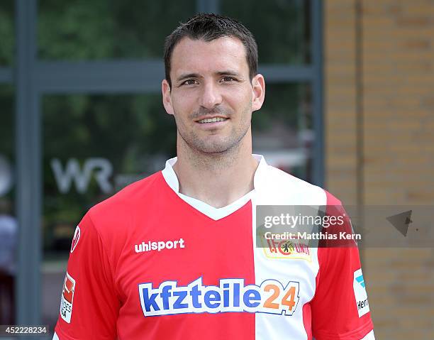 Mario Eggimann poses during the 1.FC Union Berlin team presentation at Stadion an der Alten Foersterei on July 16, 2014 in Berlin, Germany.