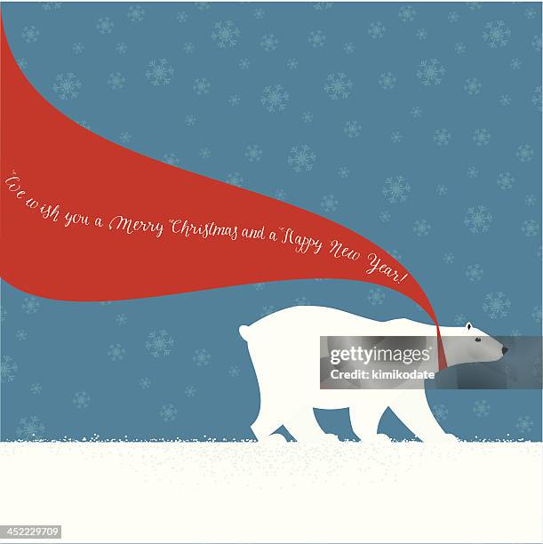 christmas polar bear with red scarf - polar bear stock illustrations