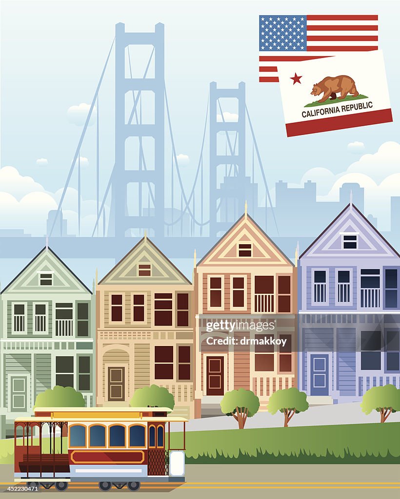 Cartoon Sketch Of San Francisco Houses And A Trolley High-Res Vector  Graphic - Getty Images
