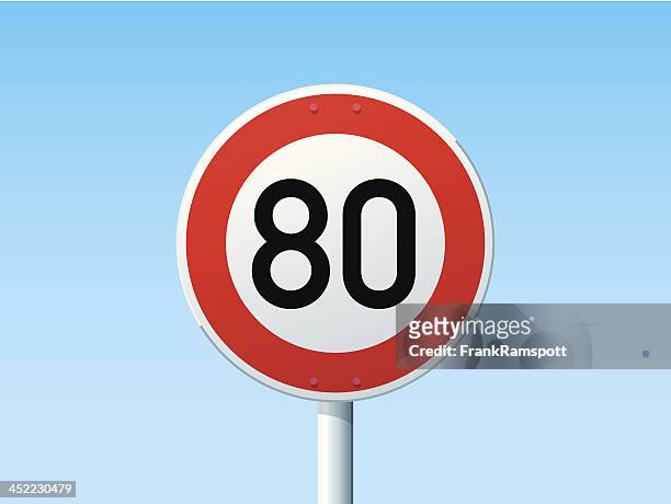 german road sign speed limit 80 kmh - number 80 stock illustrations