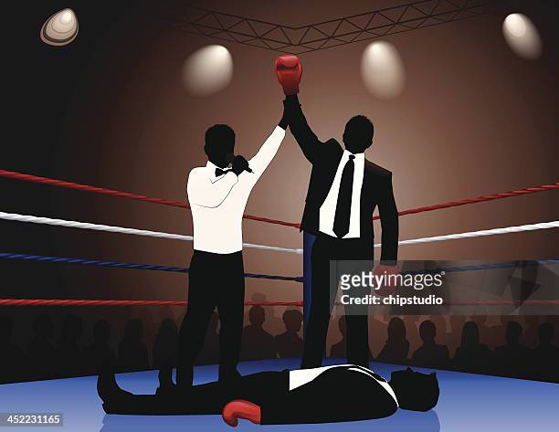 stockillustraties, clipart, cartoons en iconen met silhouette of a boxing champion who has knocked down other - nederlaag