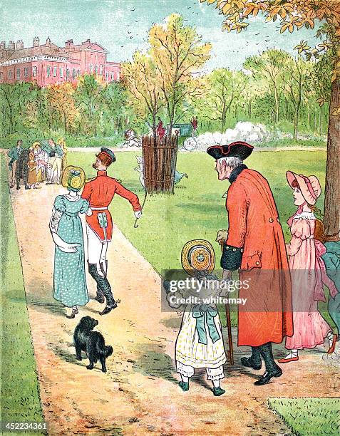 ilustrações, clipart, desenhos animados e ícones de século xix pessoas em londres park - tricórnio