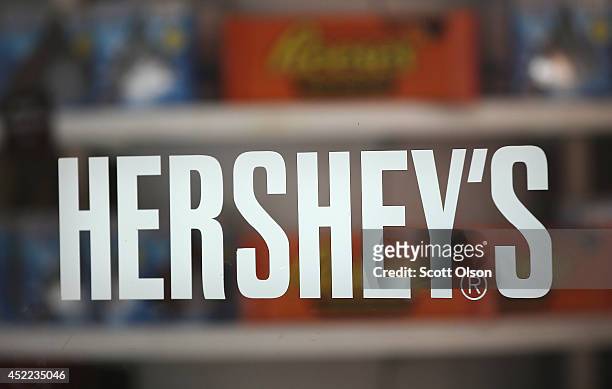 Sign marks the entrance to the Hershey's Chocolate World store on July 16, 2014 in Chicago, Illinois. The store, located along the Magnificent Mile,...