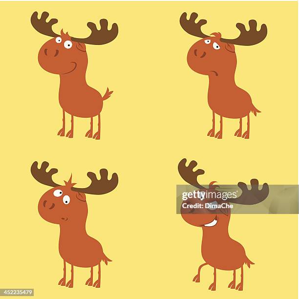 emotions deer set - reindeer cartoon stock illustrations