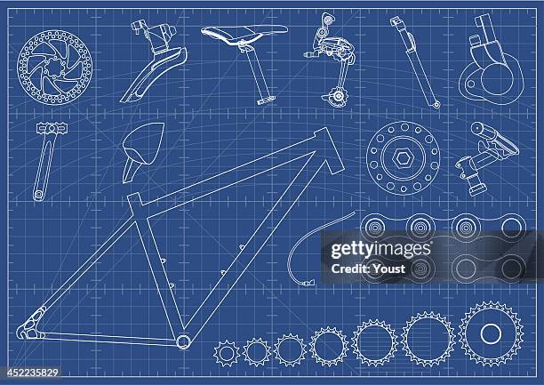 bike equipments blueprints - pedal stock illustrations