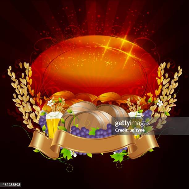 beer barrel with shield banner - whisky distillery stock illustrations