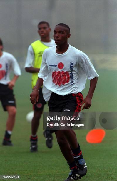 Benni McCarthy of Ajax Amsterdam in action during training in 1997 in Amsterdam, Netherlands.