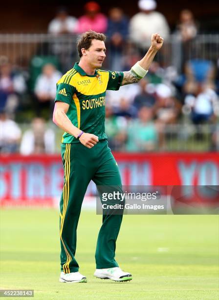 Dale Steyn of South Africa after Umar Akmal of Pakistan is caught out during the 2nd One Day International match between South Africa and Pakistan at...