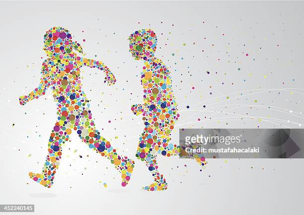 running pixel children - people on colored background stock illustrations