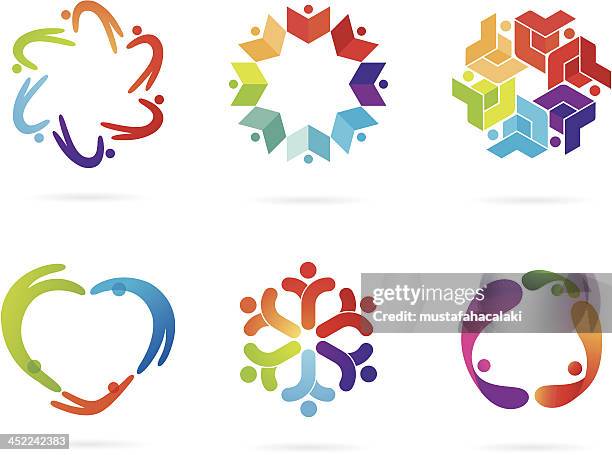 community logos - people holding hands logo stock illustrations