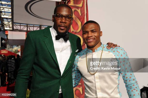 Players Kevin Durant and Russell Westbrook attend The 2014 ESPY Awards at Nokia Theatre L.A. Live on July 16, 2014 in Los Angeles, California.