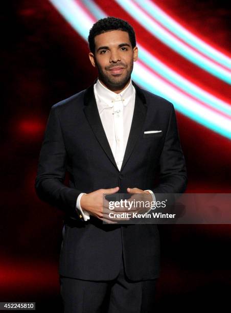 Host Drake speaks onstage during the 2014 ESPYS at Nokia Theatre L.A. Live on July 16, 2014 in Los Angeles, California.