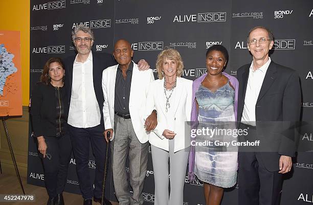Regina Scully, Michael Rossato-Bennett, Harry Belafonte, Pamela Frank, Alexandra McDougald and Dan Cohen attend the "Alive Inside" premiere at Crosby...