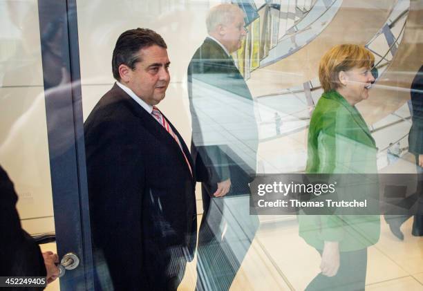 German Chancellor and Chairwoman of the German Christian Democrats Angela Merkel , Chairman of the Bavarian Christian Democrats Horst Seehofer and...