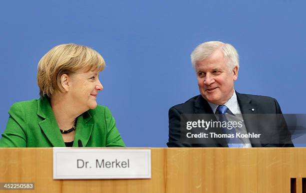 German Chancellor and Chairwoman of the German Christian Democrats Angela Merkel and Chairman of the Bavarian Christian Democrats Horst Seehofer...