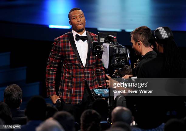 Player Damian Lillard speaks onstage during the 2014 ESPYS at Nokia Theatre L.A. Live on July 16, 2014 in Los Angeles, California.