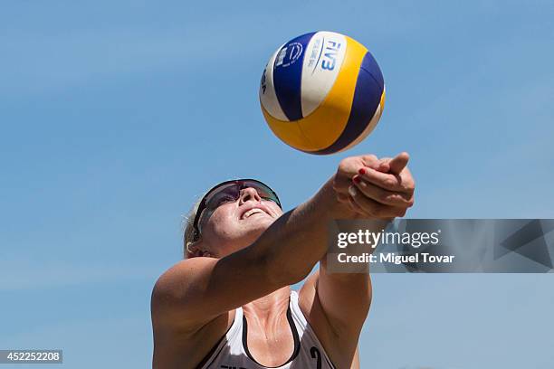 Kathryn Plummer of the U.S. Receives the ball during a main draw match of the FIVB Under 17 World Championship Acapulco 2014 on July 16, 2014 in...