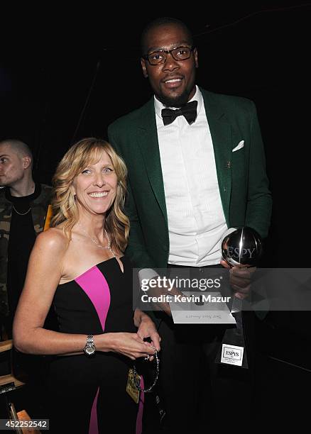 Producer Maura Mandt and NBA player Kevin Durant attend The 2014 ESPY Awards at Nokia Theatre L.A. Live on July 16, 2014 in Los Angeles, California.