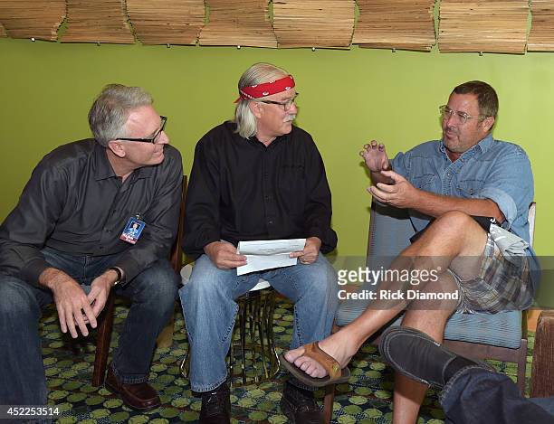 Joe Lamond President & CEO NAMM, Tom Bedell of Two Old Hippies and Vince Gill backstage before Vince Gill Hosts "Insight: Iconic Artists And The Gear...
