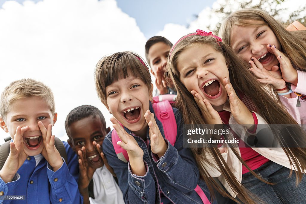 School children shouting outside