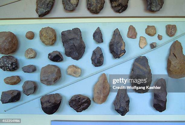 These Olduvai stone chopping tools on display in the Olduvai Gorge Museum are one of the oldest humanly made objects. The Olduvai Gorge is one of the...