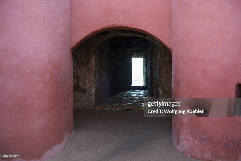View of the door of no return in one of the slave houses on...