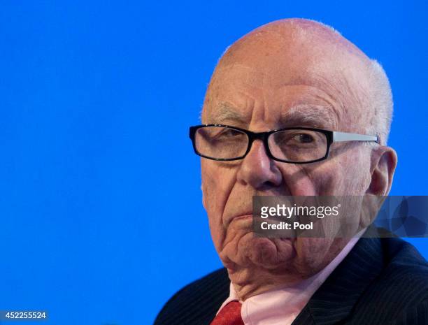 Rupert Murdoch, Executive Chairman News Corporation looks on during a panel discussion at the B20 meeting of company CEO's on July 17, 2014 in...