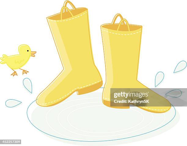 ilustrações de stock, clip art, desenhos animados e ícones de botas de chuva e patinho - kathrynsk