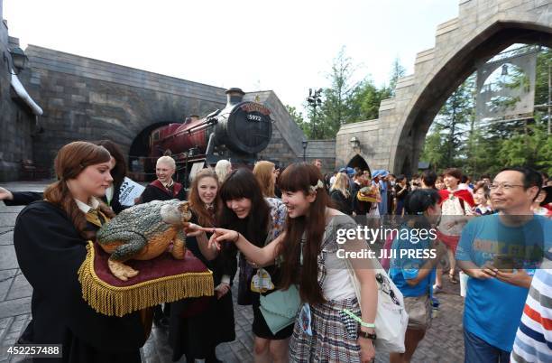 This picture taken on July 14, 2014 shows the new attraction "The Wizarding World of Harry Potter" from the mega hit movie Harry Potter at the movie...