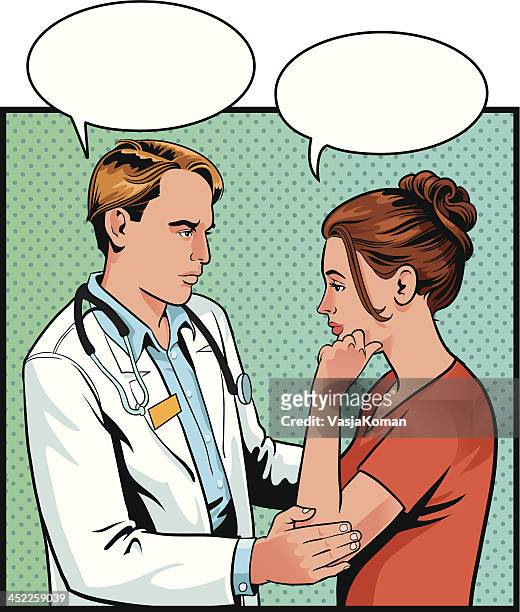 doctor and female patient talking - general practitioner stock illustrations