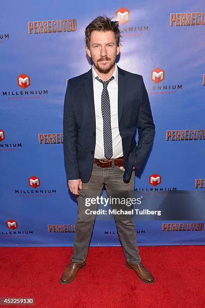 Comic Luke Barnett attends the premiere of the new film "Persecuted" at ArcLight Hollywood on July 16, 2014 in Hollywood, California.