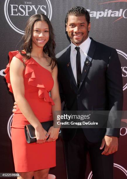 Quarterback Russell Wilson and sister Anna Wilson arrive at the 2014 ESPY Awards at Nokia Theatre L.A. Live on July 16, 2014 in Los Angeles,...